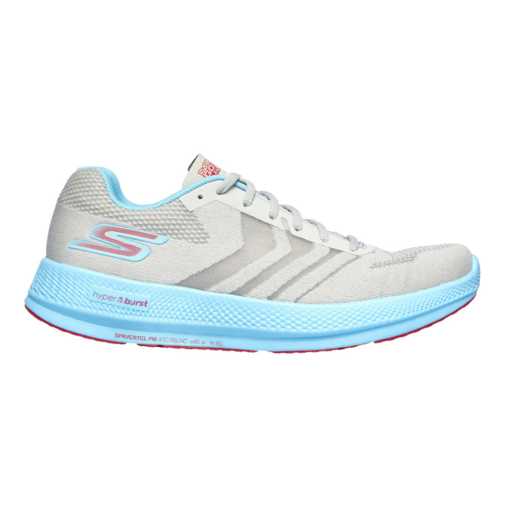Women's Skechers Go Run Razor +, Grey/Aqua, 7.5 B Medium