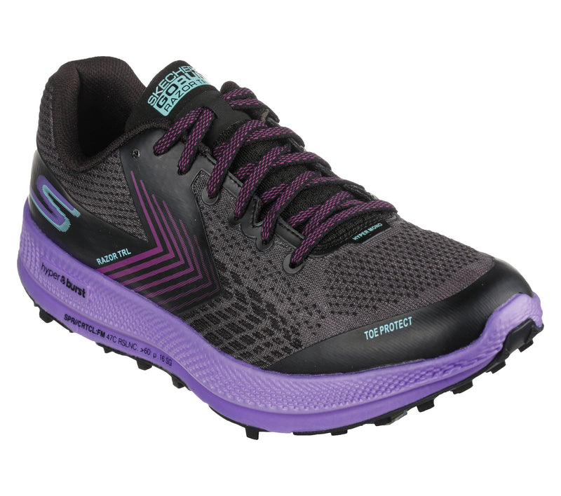 Women's Skechers Go Run Razor TRL, Black/Purple, 9.5 B Medium