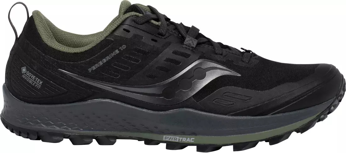 Men's Saucony Peregrine 10 GTX, Black/Pine, 8 D Medium