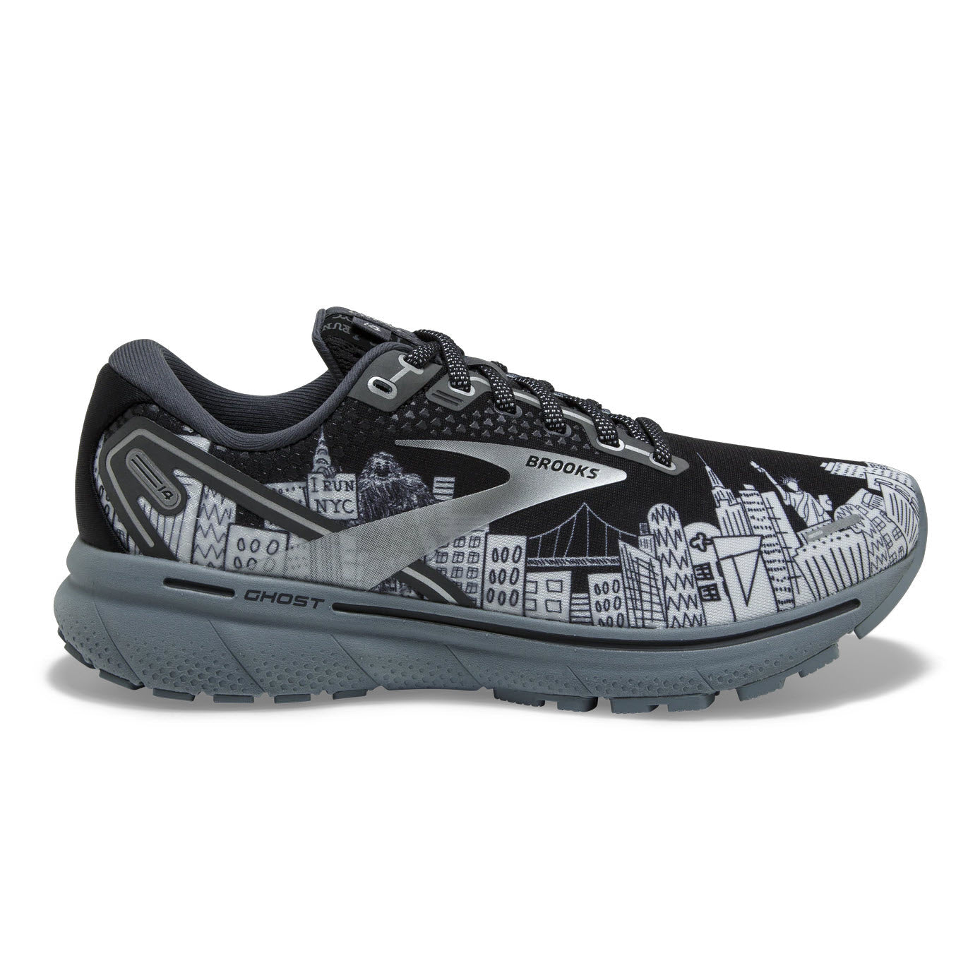 Women's Brooks Ghost 14, Black/Ebony/Sleet, 12 B Medium