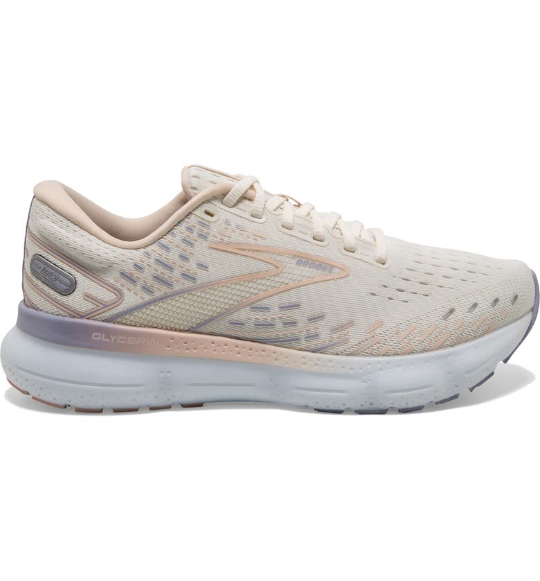 Women's Brooks Glycerin 20, Snow White/Blush/Cosimic Sky, 8 B Medium