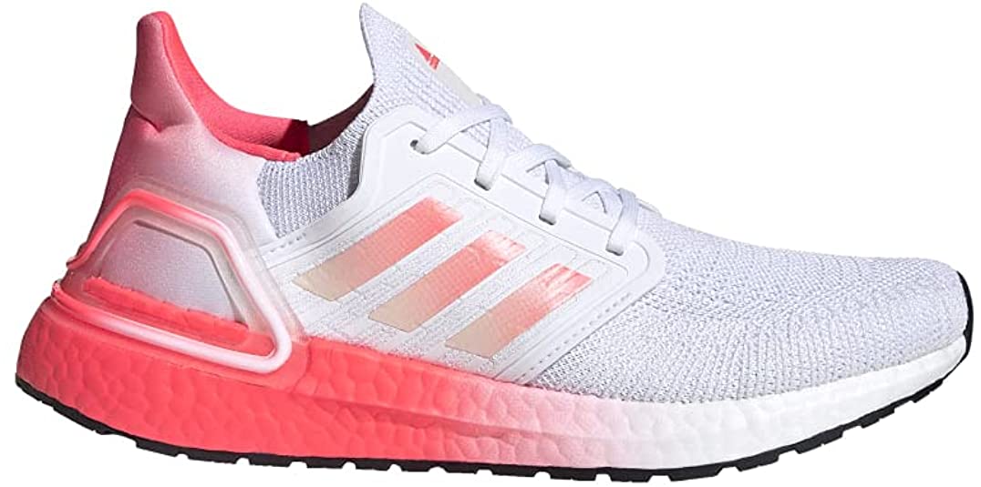 Women's Adidas Ultraboost 20, White/Signal Pink, 10.5 B Medium