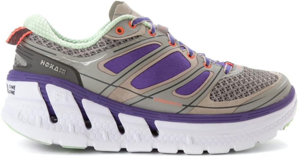 Women's Hoka Conquest 2, Grey/Blue/Neon Coral, 9.5 B Medium