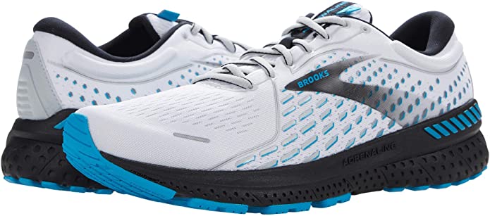Men's Brooks Adrenaline GTS 21, White/Grey/Atomic Blue, 11 D Medium
