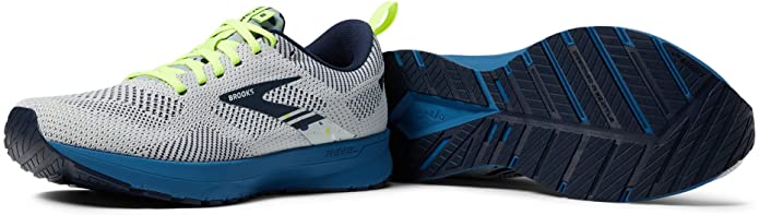 Men's Brooks Revel 5, Oyster/Navy/Dark Blue, 7.5 D Medium