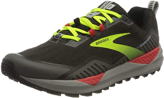 Men's Brooks Cascadia 15, Black/Raven/Cherry Tomato, 9.5 2E Wide
