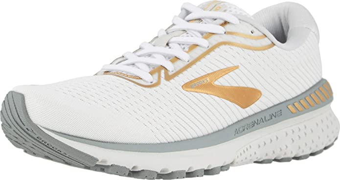 Women's Brooks Adrenaline GTS 20, White/Grey/Gold, 9.5 B Medium