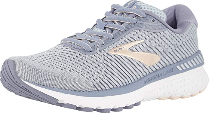 Women's Brooks Adrenaline GTS 20, Grey/Pale Peach/White, 12 B Medium