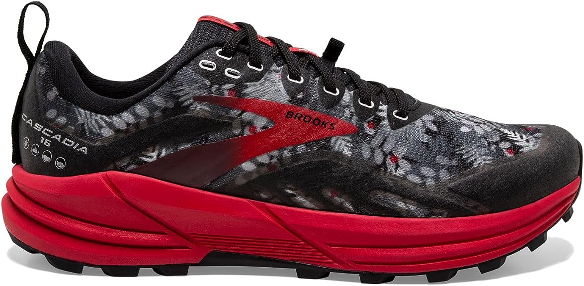 Men's Brooks Cascadia 16, Black/Grey/Red, 9.5 D Medium