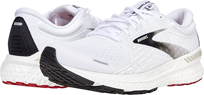 Men's Brooks Adrenaline GTS 21, White/Black/Red, 10 D Medium