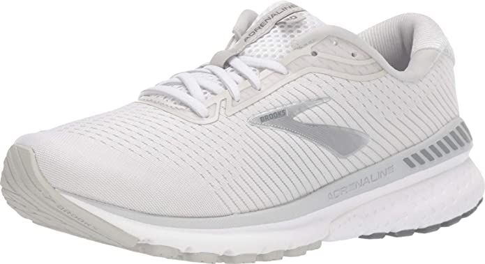 Women's Brooks Adrenaline GTS 20, White/Grey/Silver, 7 B Medium