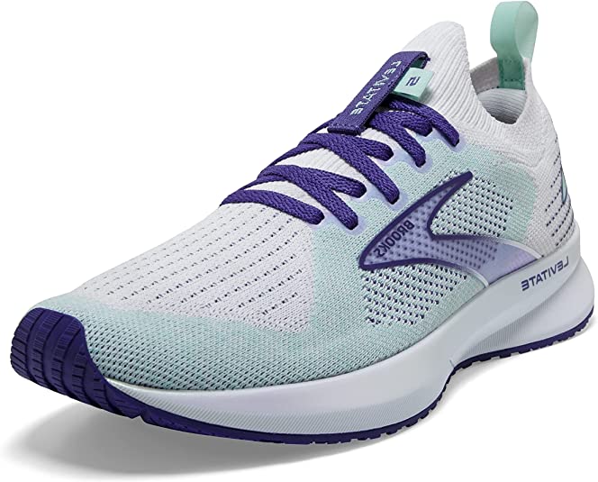 Women's Brooks Levitate Stealthfit 5, White/Navy Blue/Yucca, 6 B Medium