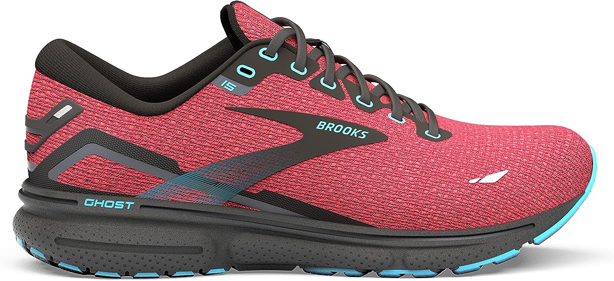 Women's Brooks Ghost 15, Coral/Black/Blue, 10 B Medium