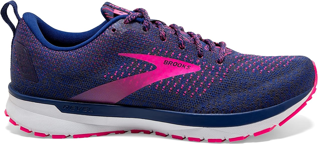 Women's Brooks Revel 4, Blue/Ebony/Pink, 6 B Medium