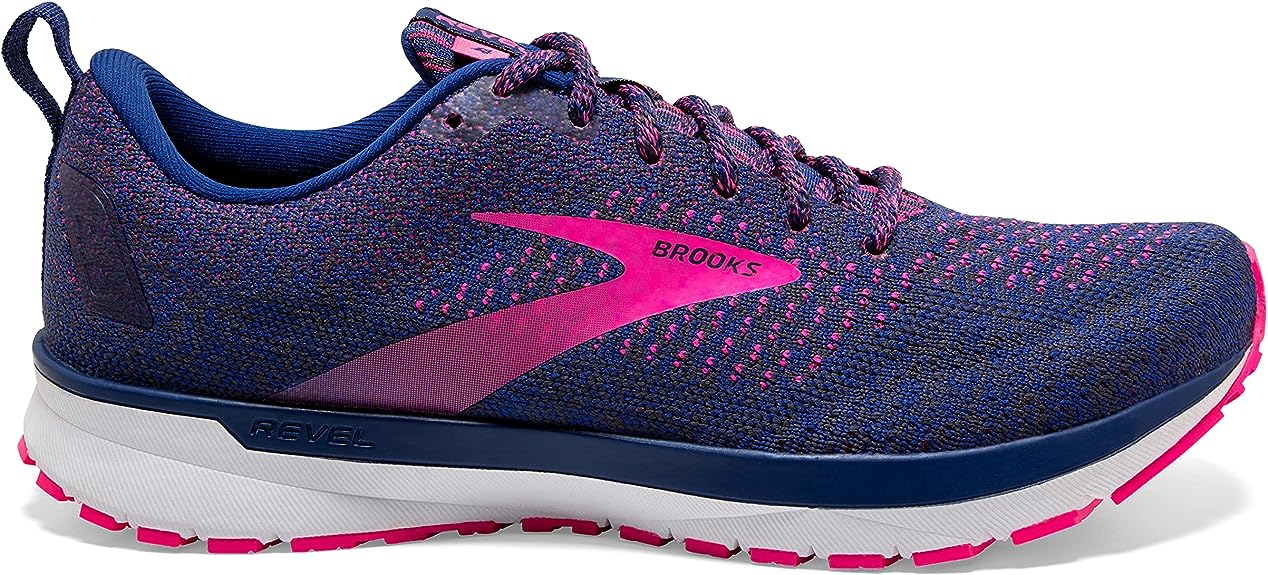 Women's Brooks Revel 4, Blue/Ebony/Pink, 9 B Medium