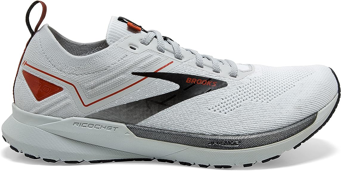 Men's Brooks Ricochet 3, White/Grey/Cinnabar, 9.5 D Medium