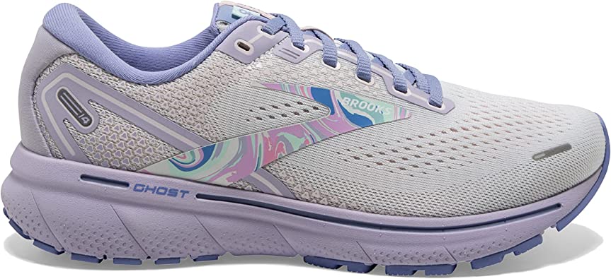 Women's Brooks Ghost 14, White/Purple/Barely Pink, 8.5 B Medium