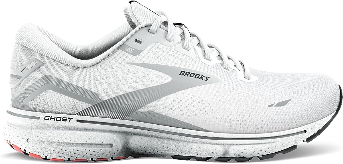 Men's Brooks Ghost 15, White/Black/Flame, 8.5 D Medium
