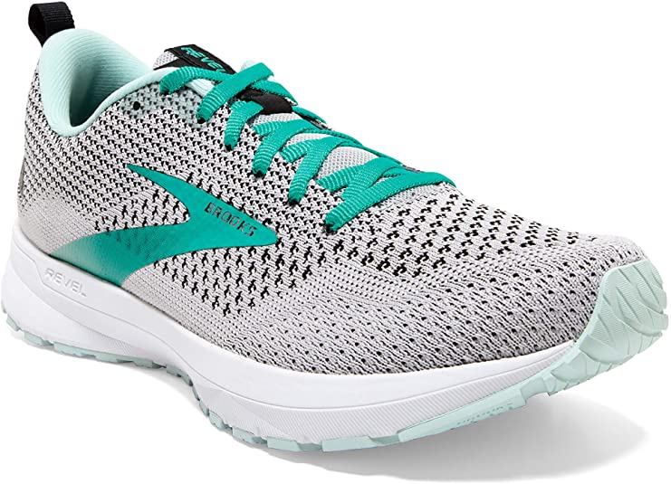 Women's Brooks Revel 4, Grey/Fair Aqua/Black, 6.5 B Medium