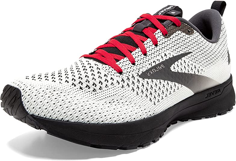 Men's Brooks Revel 4, White/Black/Red, 10.5 D Medium