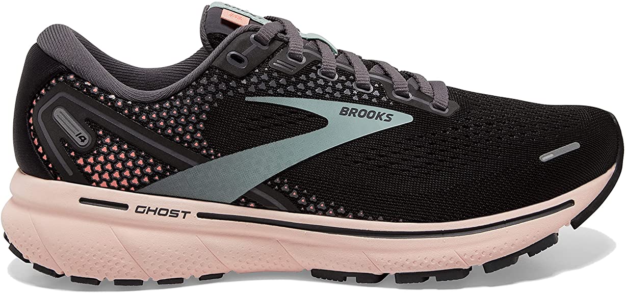 Women's Brooks Ghost 14, Black/Pearl/Peach, 10 B Medium