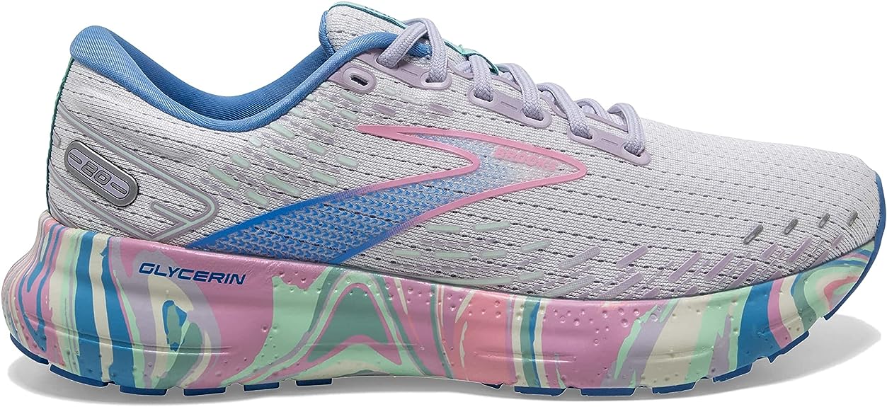 Women's Brooks Glycerin 20, White/Purple/Pink, 8.5 B Medium