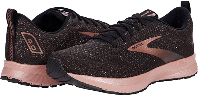 Women's Brooks Revel 4, Black/Ebony/Rose Gold, B Medium