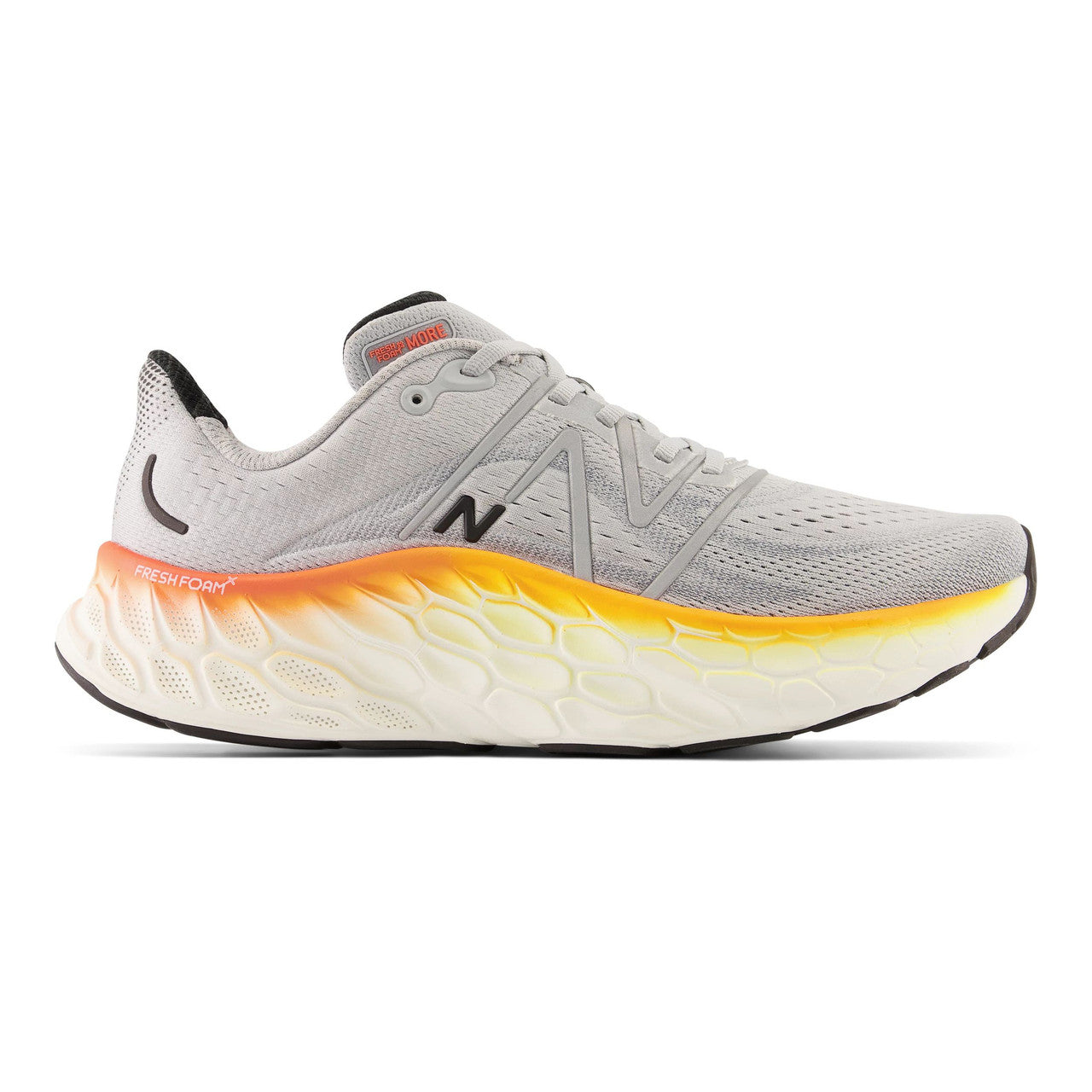 Men's New Balance Fresh Foam X More V4, Aluminum Grey/Neon Dragonfly/Hot Marigold, 8 D Medium