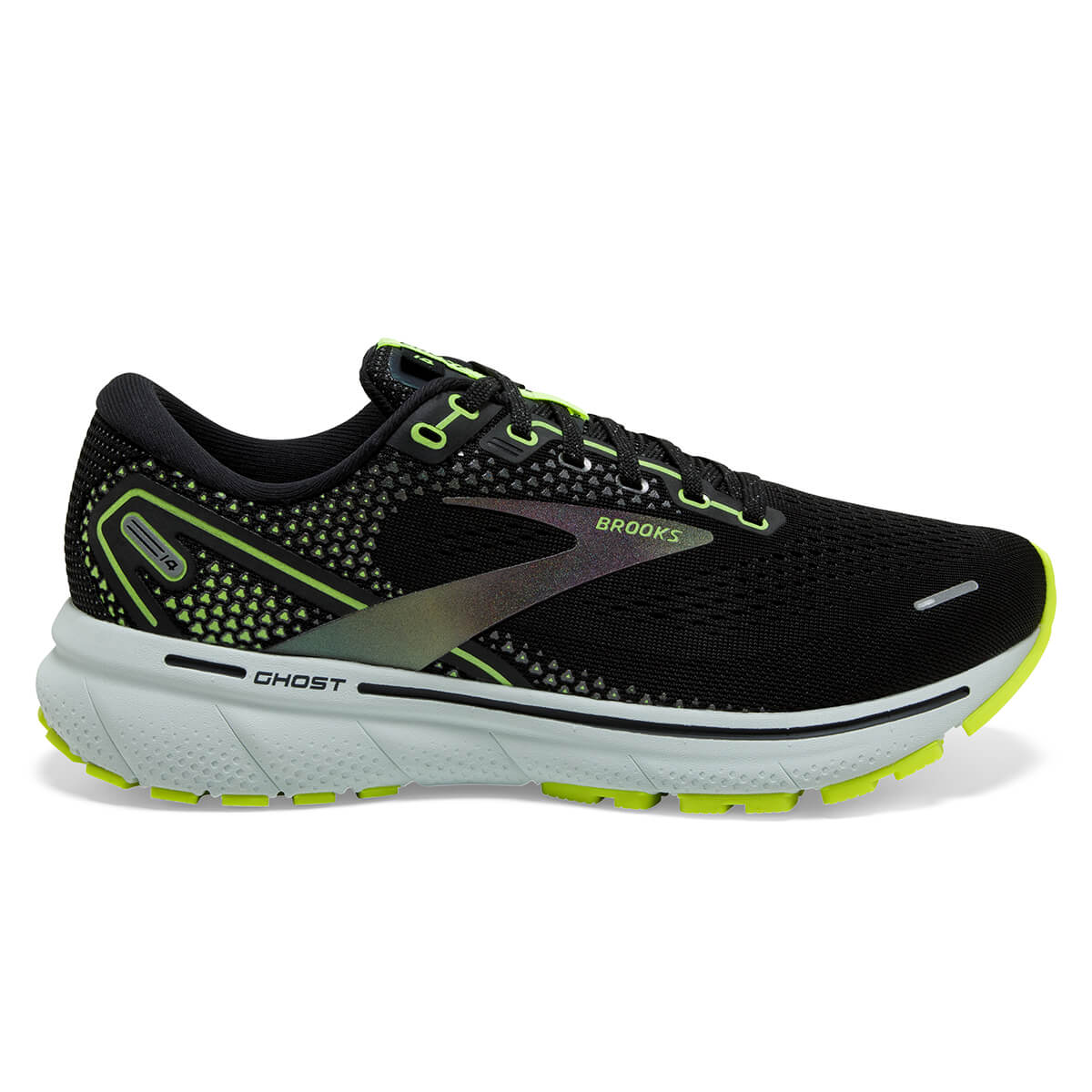 Women's Brooks Ghost 14, Black/Nightlife/Spa Blue, 10 B Medium
