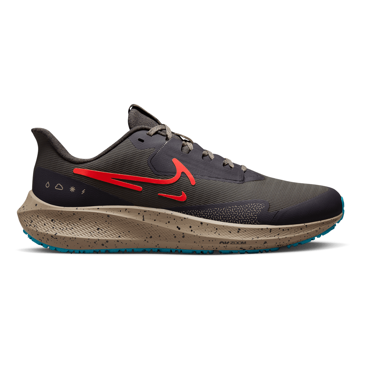 Men's Nike Pegasus 39 Shield, Medium Ash/Bright Crimson, 12 D Medium