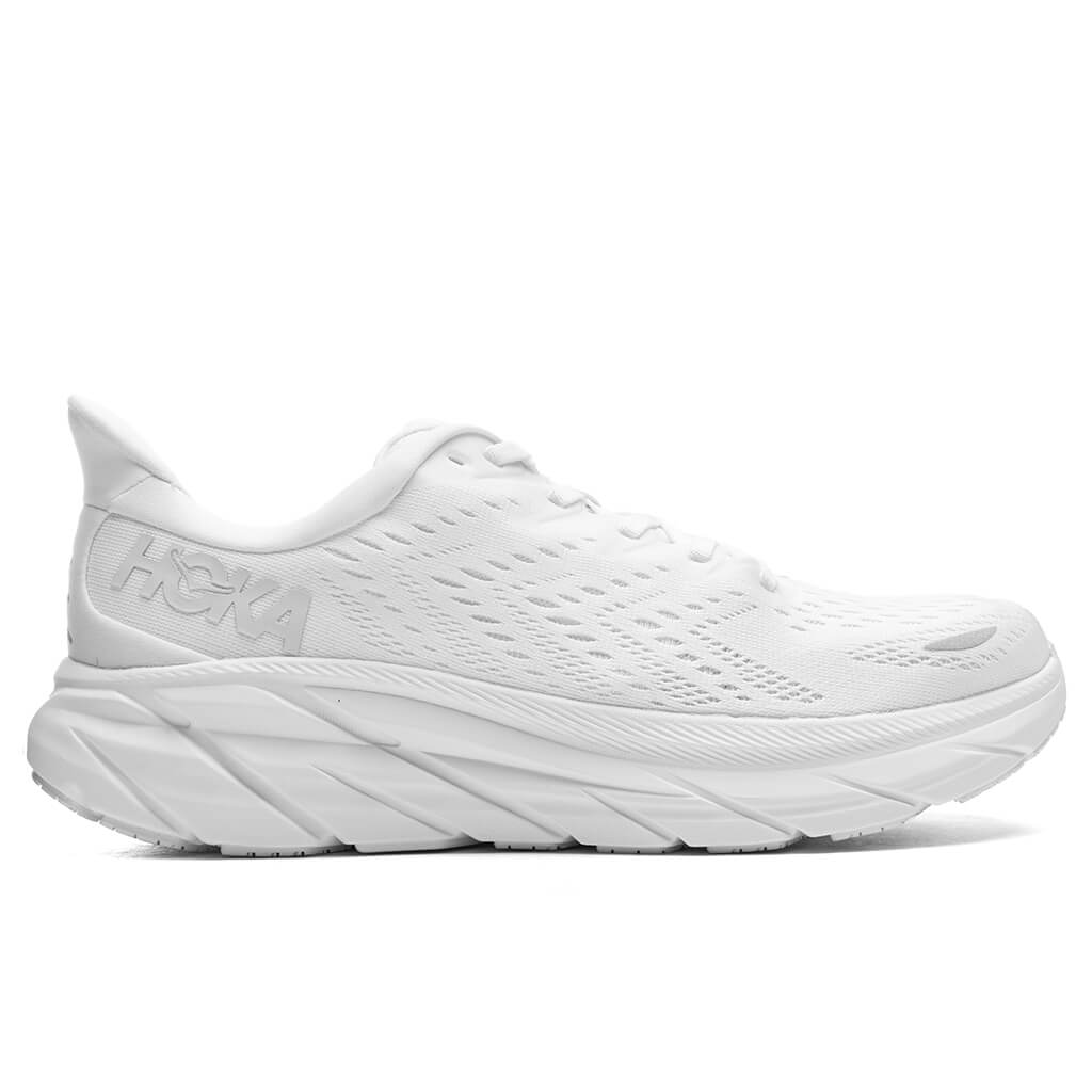 Women's Hoka Clifton 8, White/White, 10.5 D Wide