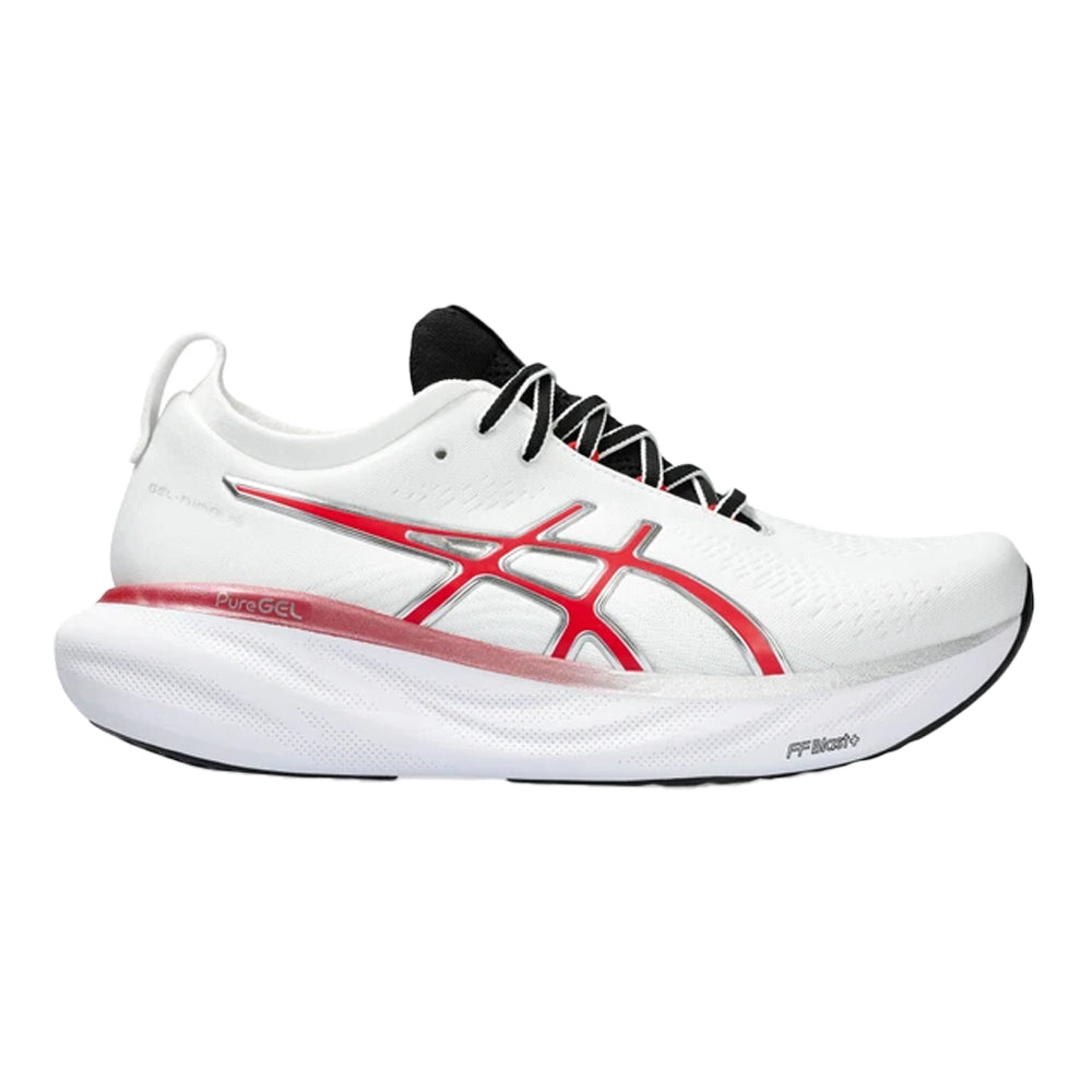 Men's Asics Gel-Nimbus 25 Anniversary, White/Classic Red, 7 D Medium