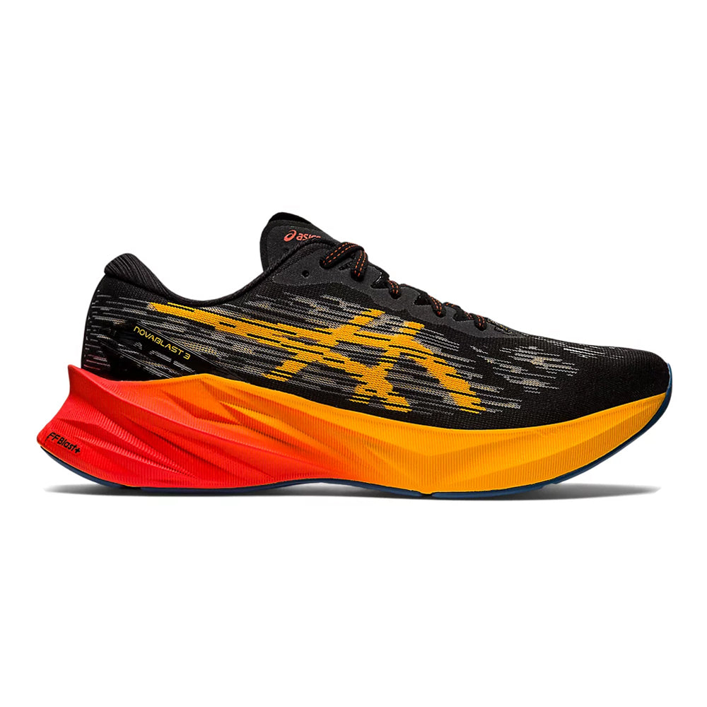 Men's Asics Novablast 3, Black/Amber, 12.5 D Medium