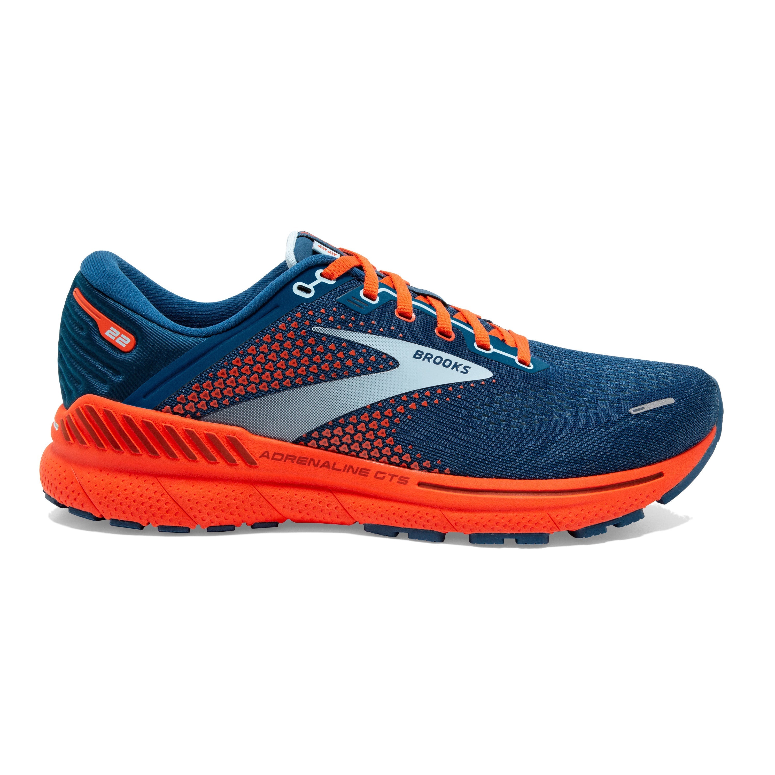 Men's Brooks Adrenaline GTS 22, Blue/Light Blue/Orange, 9 D Medium