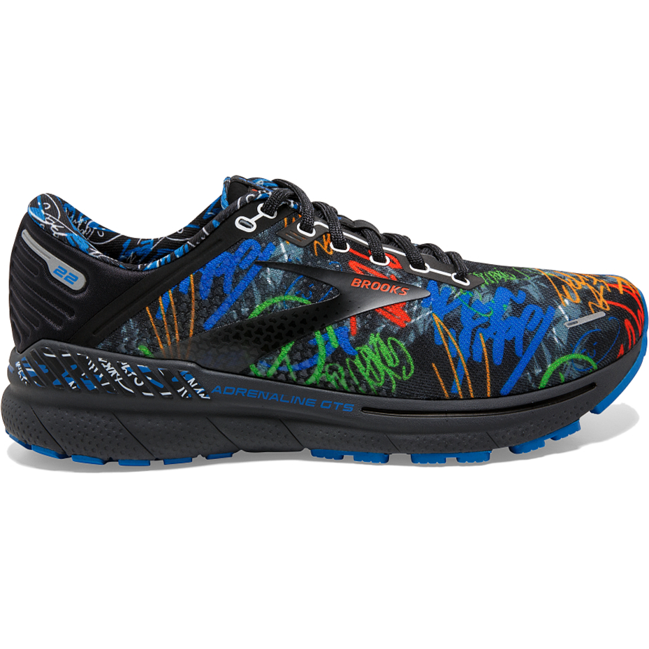 Men's Brooks Adrenaline GTS 22, Black/Blue/Cherry Tomato, 8.5 D Medium