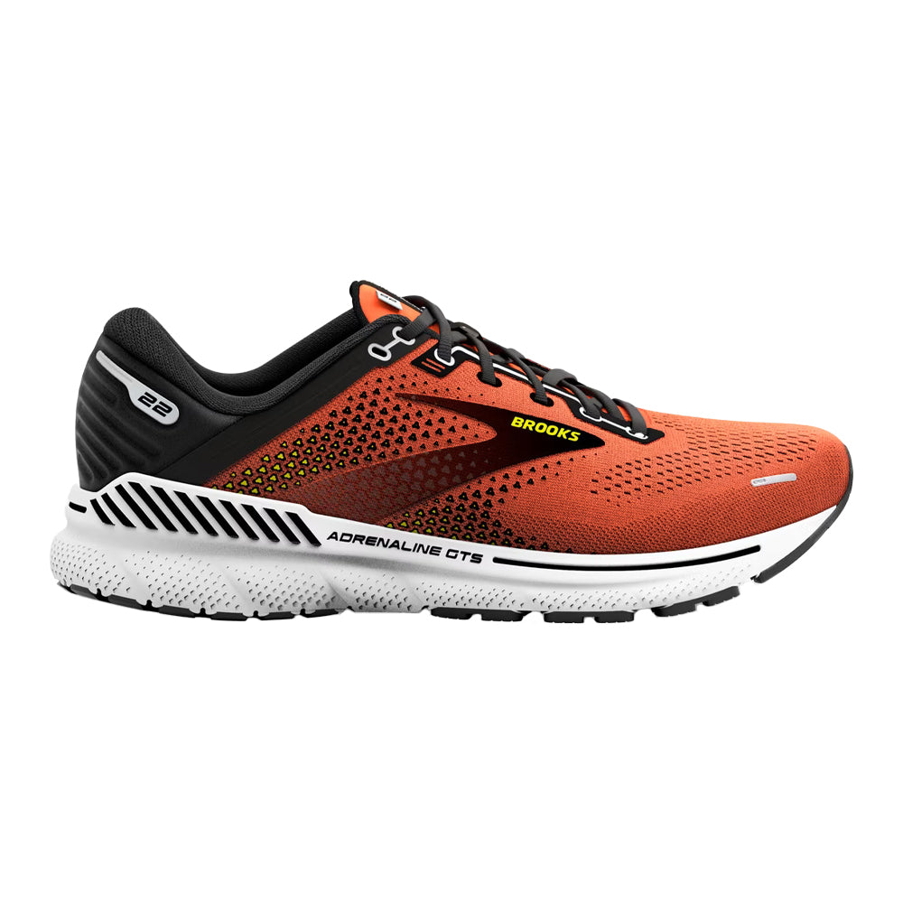 Men's Brooks Adrenaline GTS 22, Orange/Black/White, 8.5 D Medium