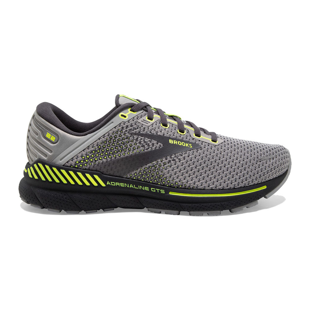 Men's Brooks Adrenaline GTS 22, Grey/Pearl/Nightlife, 12.5 D Medium