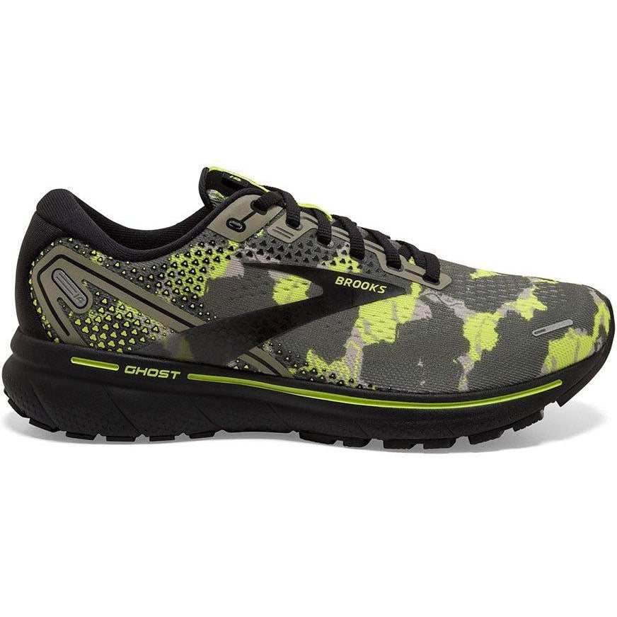 Men's Brooks Ghost 14, Olive/Lime Punch/Black, 12 D Medium