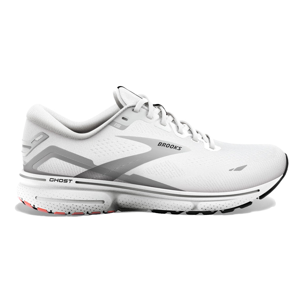 Men's Brooks Ghost 15, White/Black/Flame, 9 D Medium