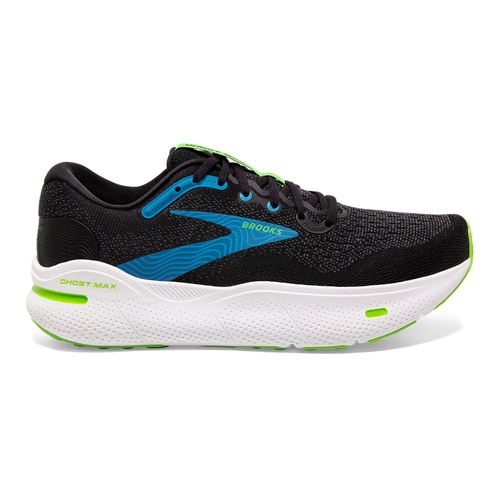 Men's Brooks Ghost Max, Black/Atomic Blue/Jasmine, 10.5 4E Extra Wide