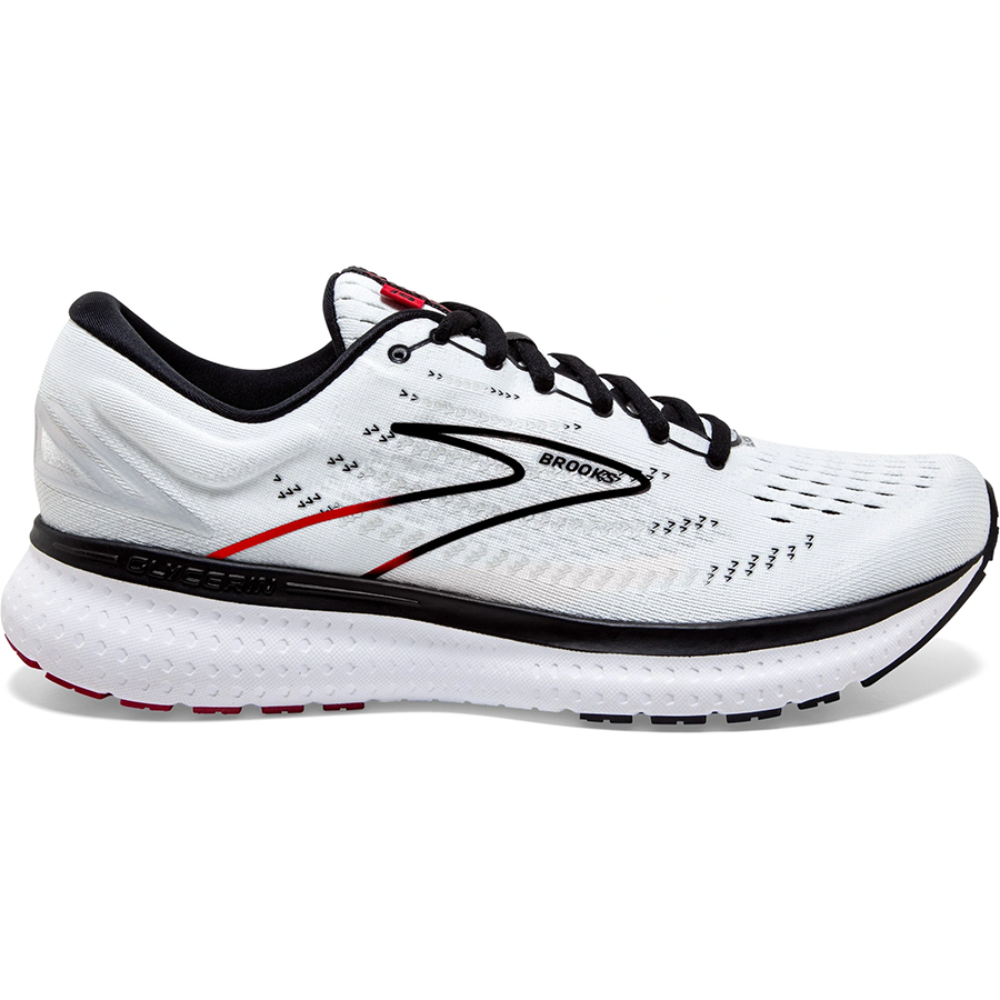 Men's Brooks Glycerin 19, White/Black/Red, 15 D Medium