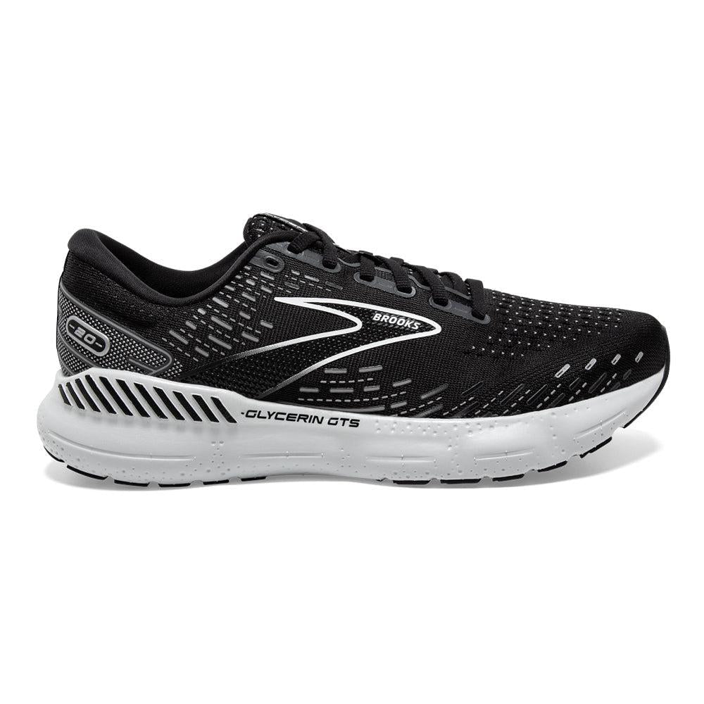 Men's Brooks Glycerin GTS 20, Black/White/Alloy, 9 2E Wide