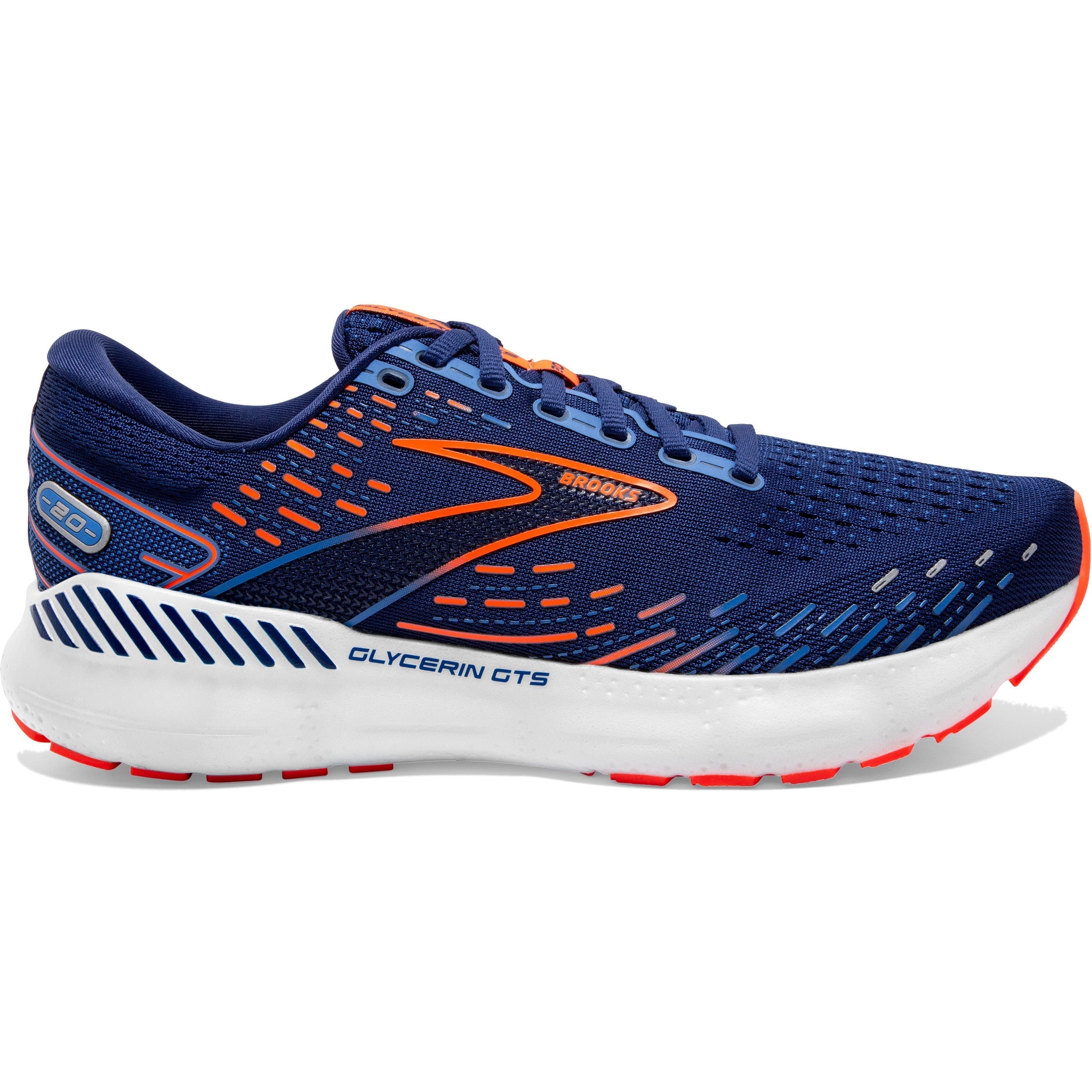 Men's Brooks Glycerin GTS 20, Blue Depths/Palace Blue/Orange, 11.5 D Medium