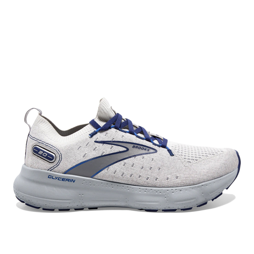 Men's Brooks Glycerin StealthFit 20, Oyster/Alloy/Blue Depths, 14 D Medium
