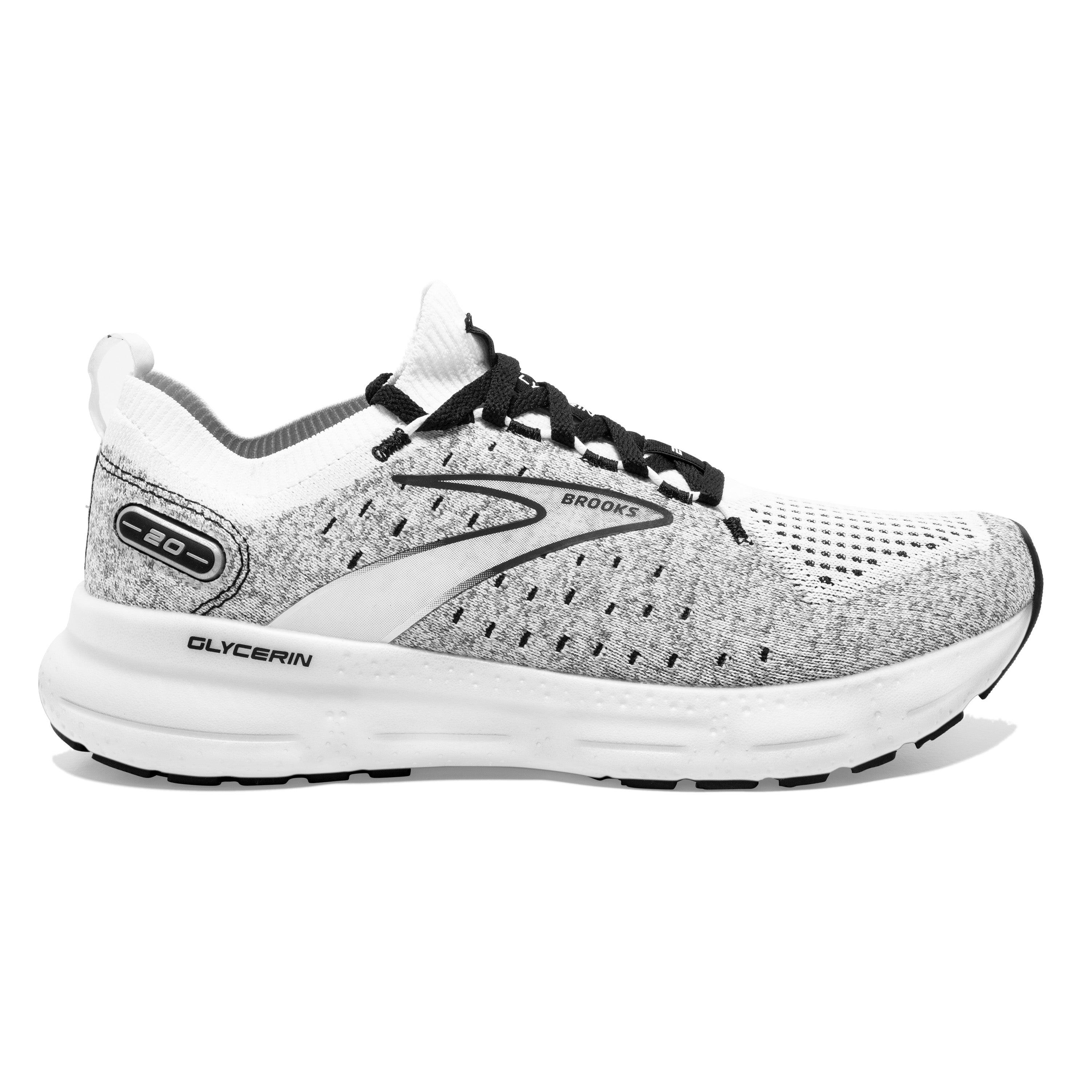 Men's Brooks Glycerin StealthFit 20, White/Grey/Black, 9 D Medium
