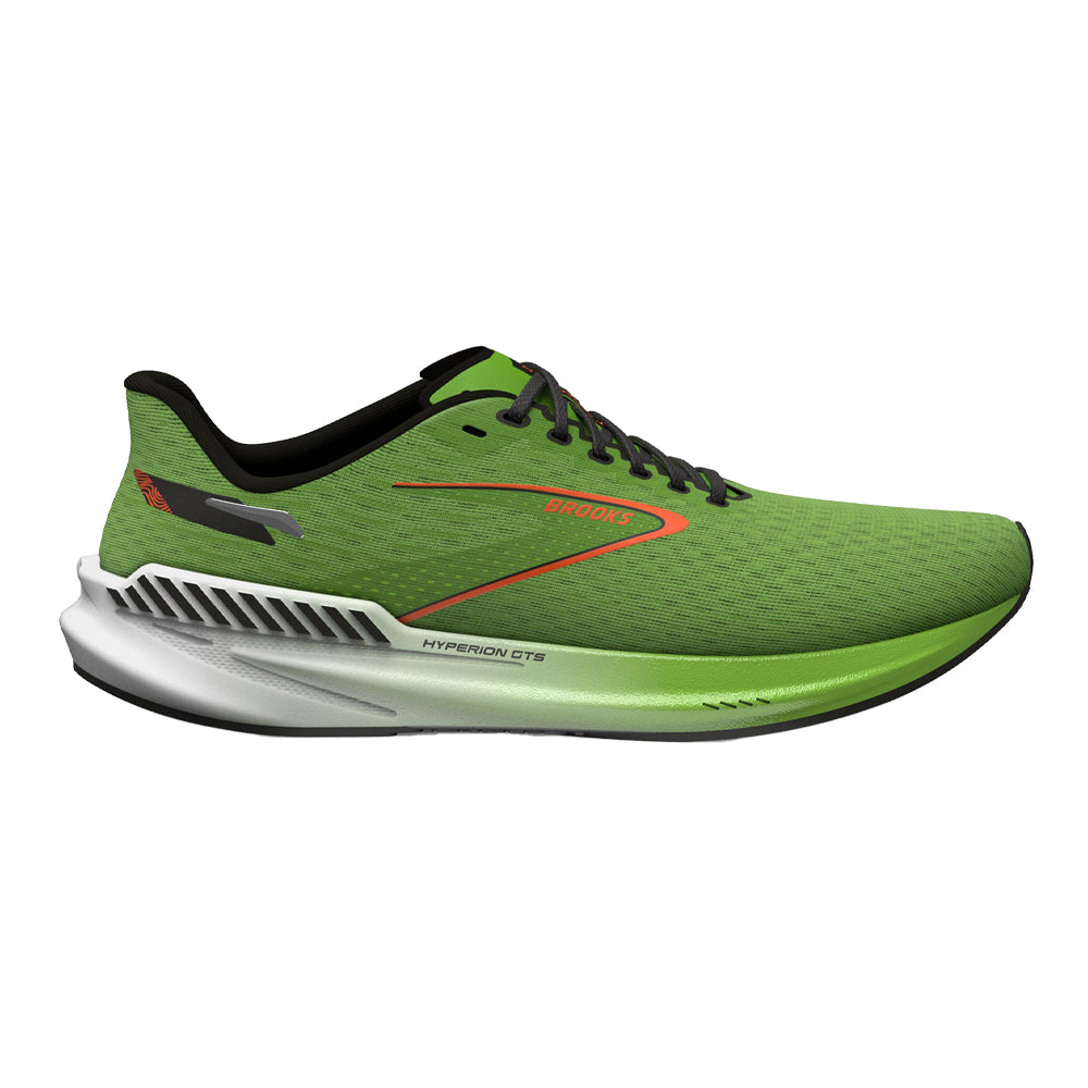 Men's Brooks Hyperion GTS, Green Gecko/Red Orange/White, 10.5 D Medium