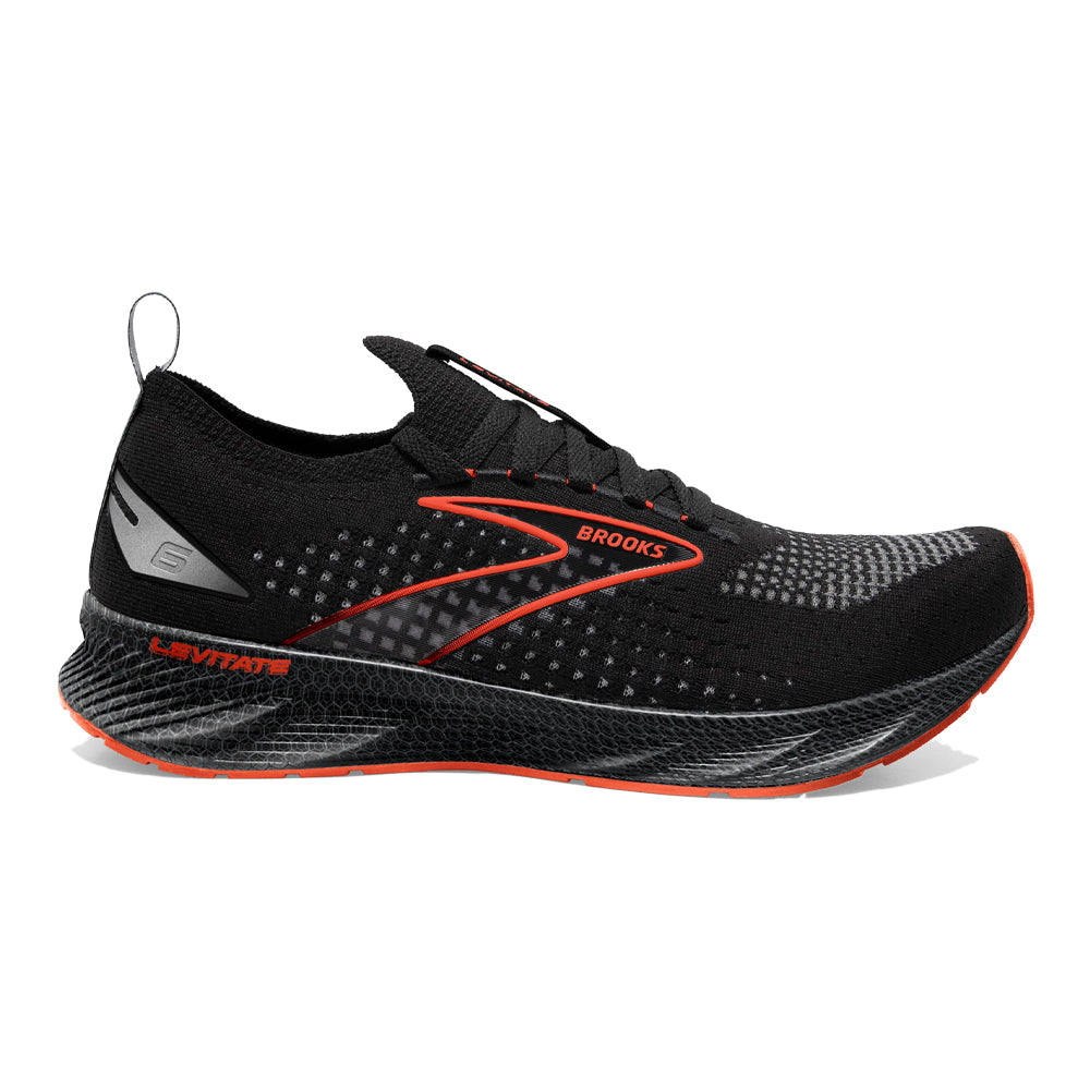 Men's Brooks Levitate StealthFit 6, Black/Spicy Orange, 9.5 D Medium