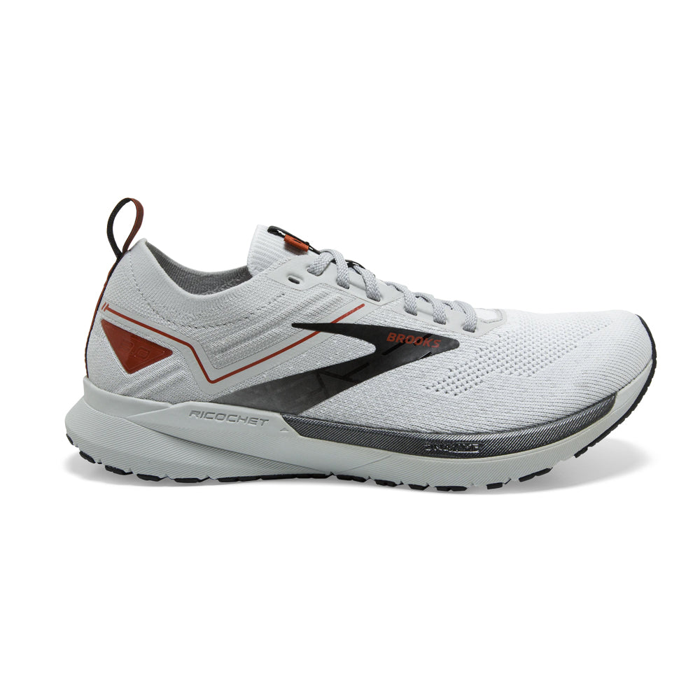 Men's Brooks Ricochet 3, White/Grey/Cinnabar, 12 D Medium