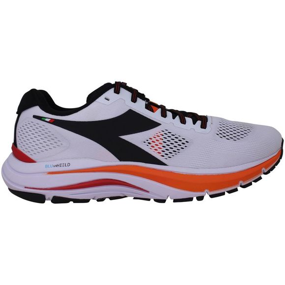 Men's Diadora Mythos Blushield 7 Vortice, White/Black/Vermillion Orange, 11.5 D Medium