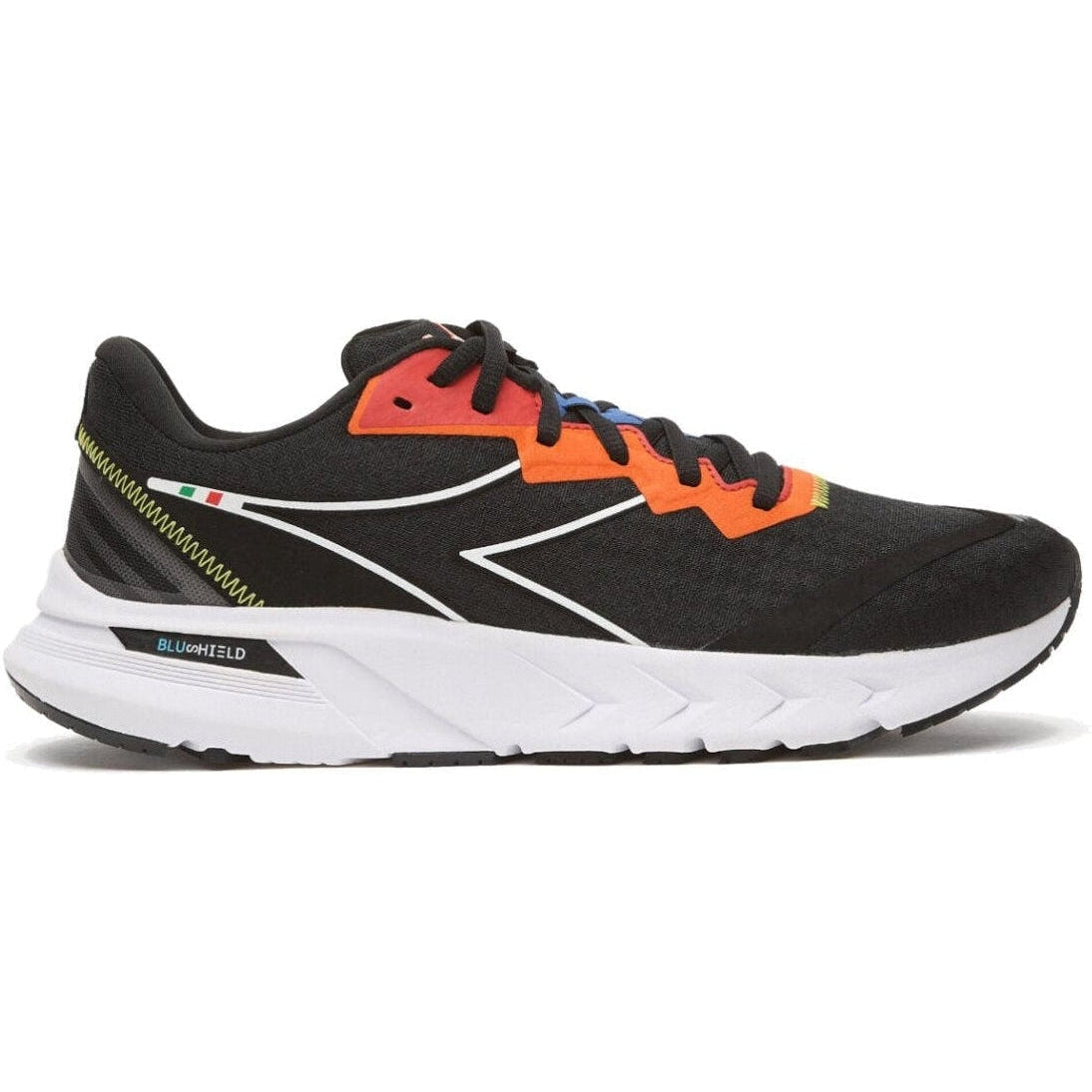 Men's Diadora Mythos Blushield Volo 2, Black/White/Vermillion Orange, 10 D Medium